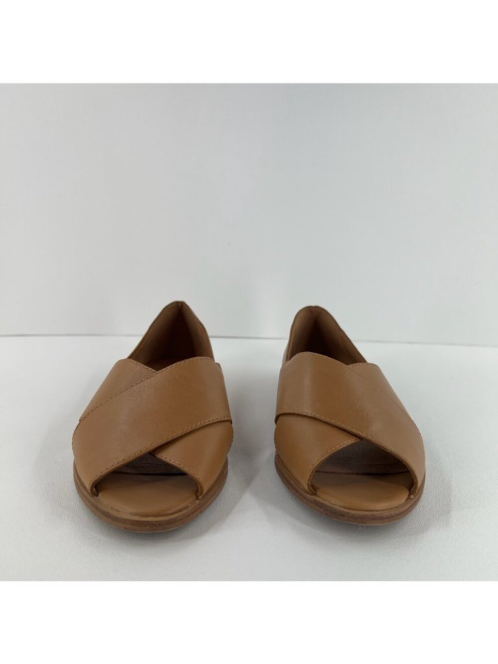 Madewell Blaine Crisscross Flat Shoes Womens 6.5 Peep Toe Slip On Leather Brown - Picture 4 of 12